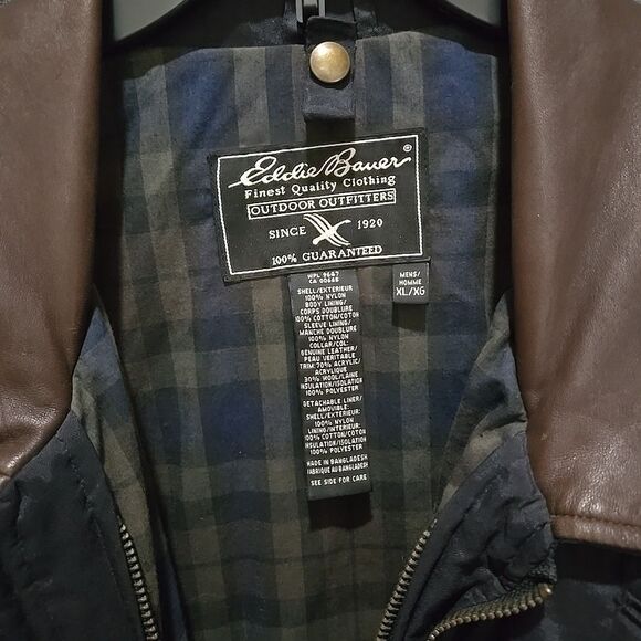 VTG EddieBauer Insulated Jacket Coat XL Oversized Leather Collar Bomber Grandpa - Picture 12 of 16